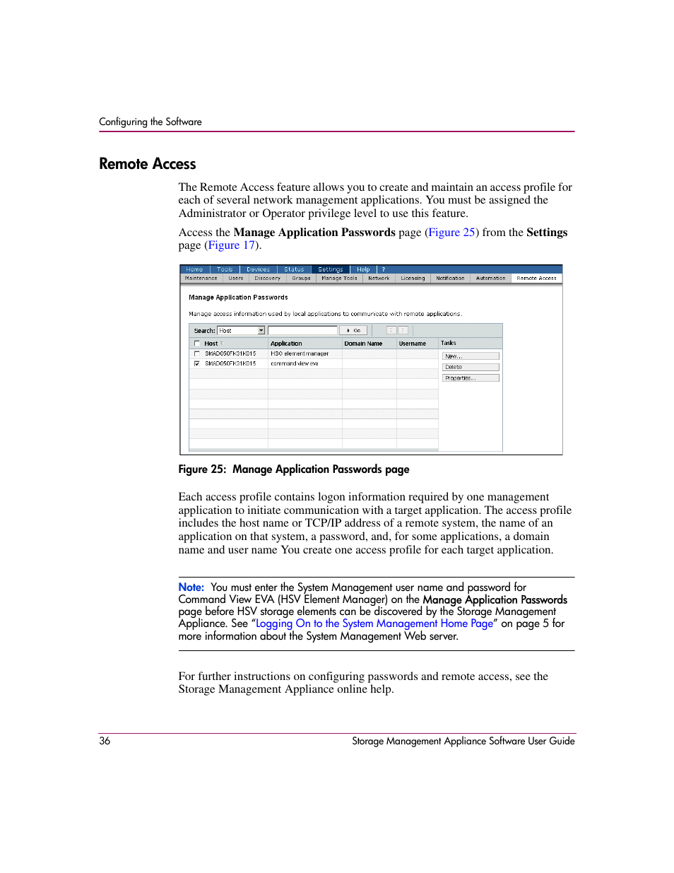 Remote access | HP OpenView Storage Management Appliance and Software User Manual | Page 52 / 132