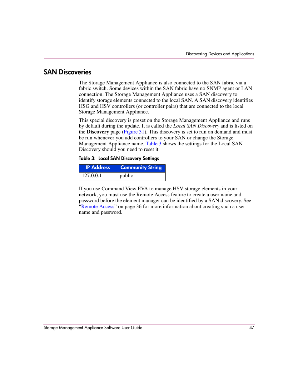 San discoveries, Local san discovery settings | HP OpenView Storage Management Appliance and Software User Manual | Page 63 / 132