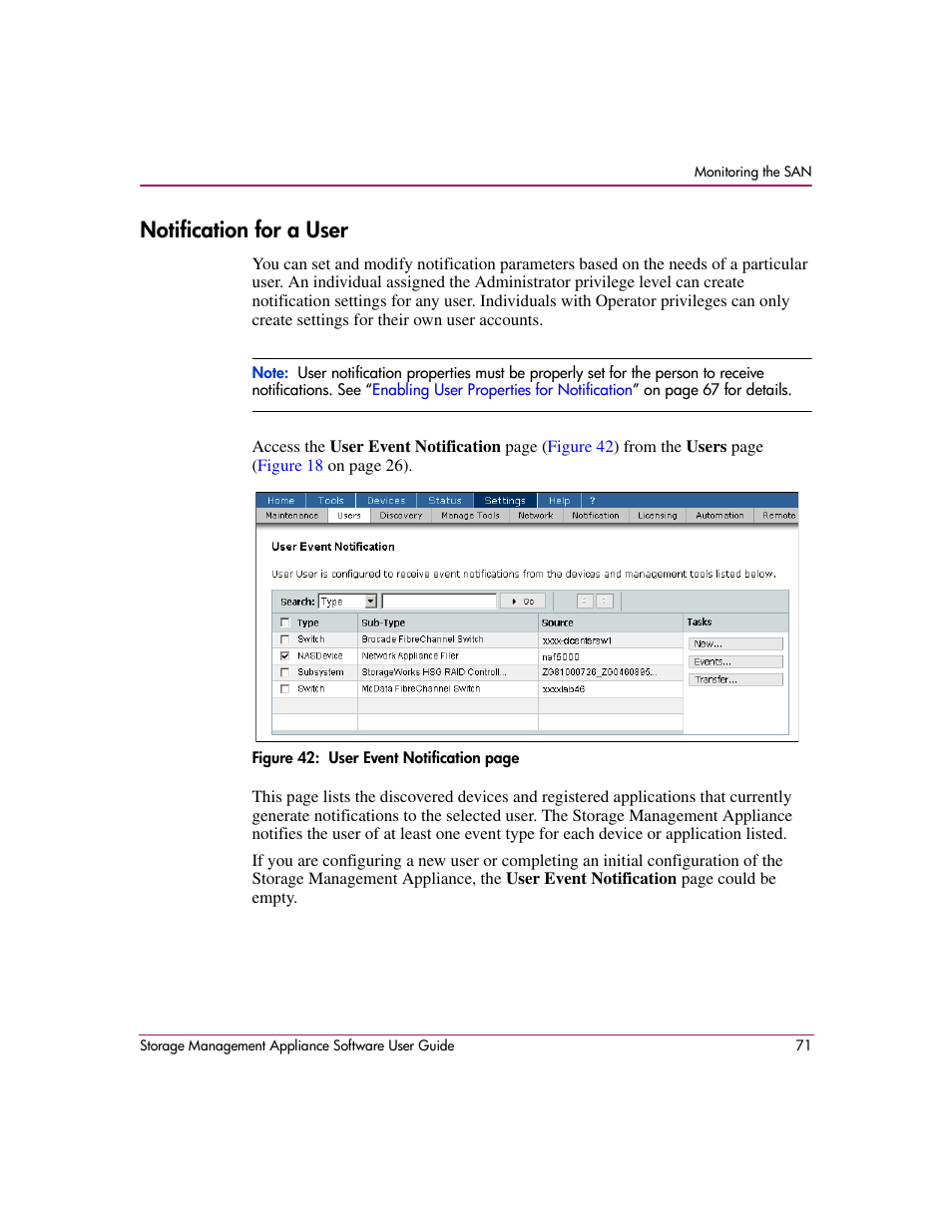 Notification for a user | HP OpenView Storage Management Appliance and Software User Manual | Page 87 / 132