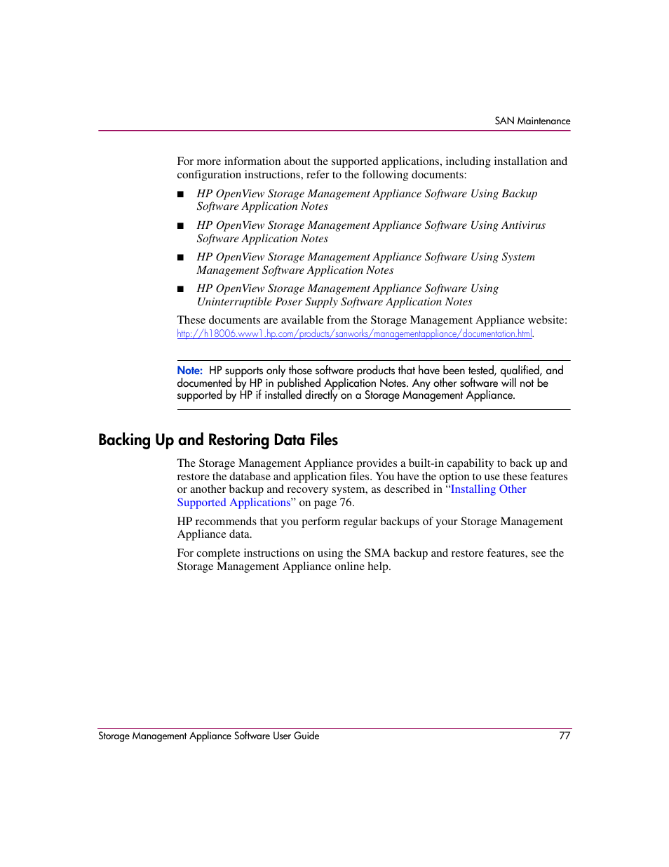Backing up and restoring data files, Are. see, Backing up and restoring | Data files, Backing up and restoring data, Files | HP OpenView Storage Management Appliance and Software User Manual | Page 93 / 132
