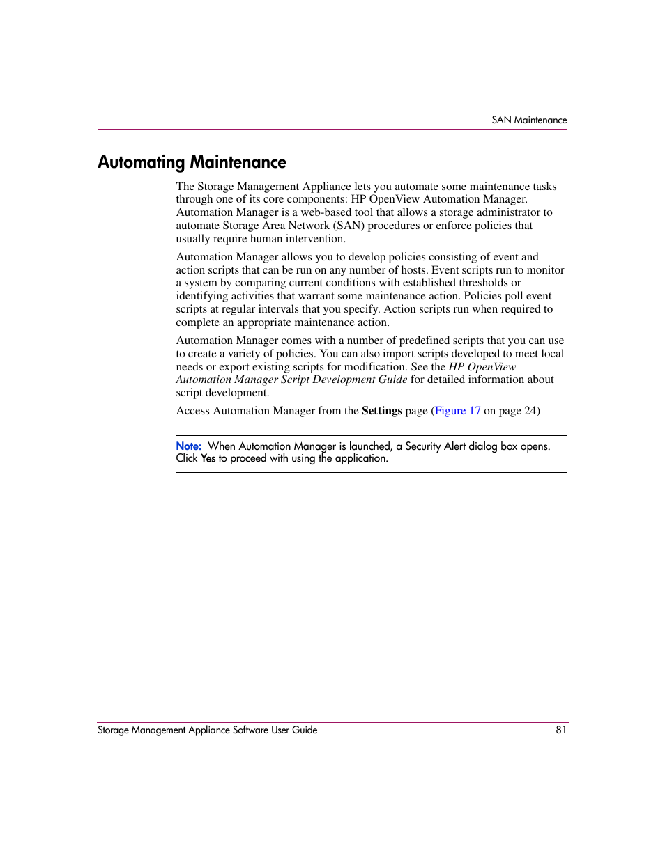 Automating maintenance | HP OpenView Storage Management Appliance and Software User Manual | Page 97 / 132