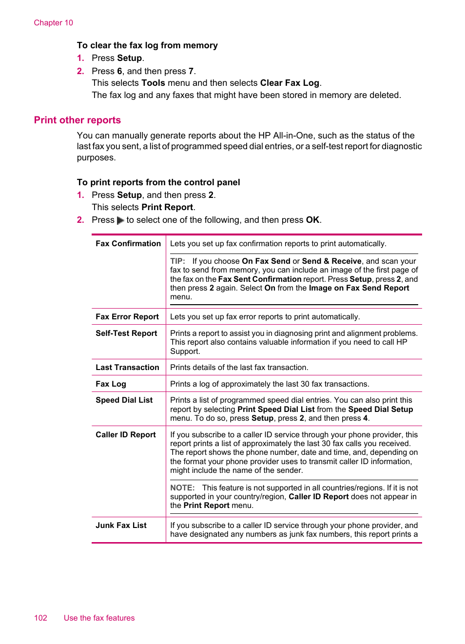 Print other reports | HP Officejet J5740 All-in-One Printer User Manual | Page 104 / 286