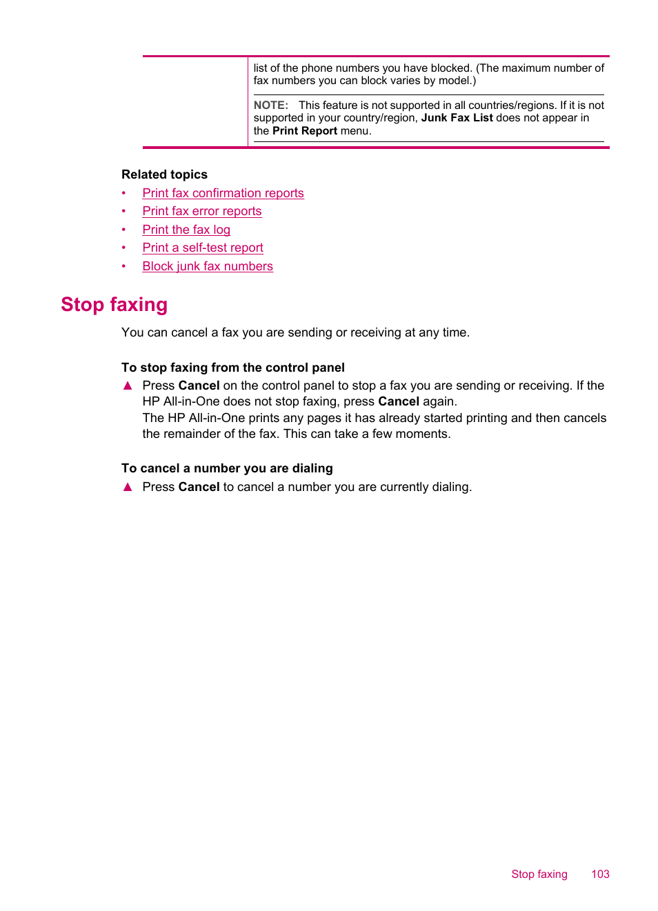 Stop faxing | HP Officejet J5740 All-in-One Printer User Manual | Page 105 / 286
