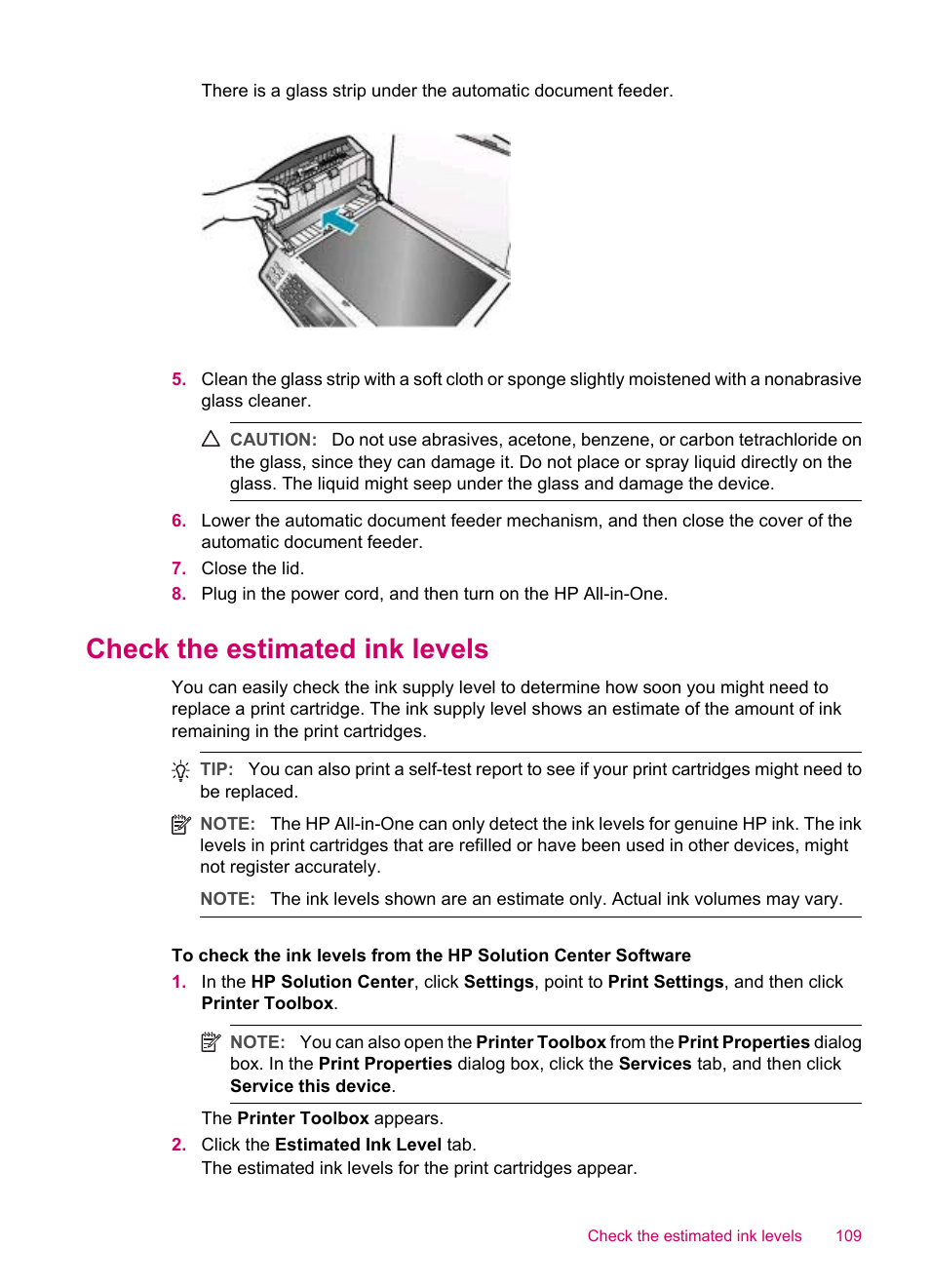 Check the estimated ink levels | HP Officejet J5740 All-in-One Printer User Manual | Page 111 / 286