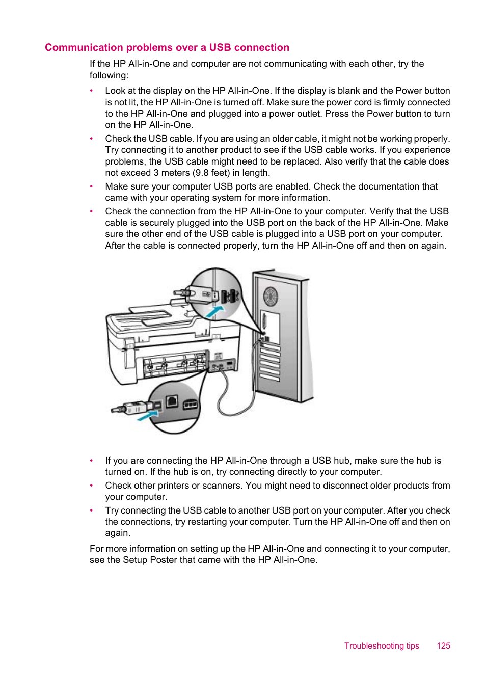 Communication problems over a usb connection | HP Officejet J5740 All-in-One Printer User Manual | Page 127 / 286