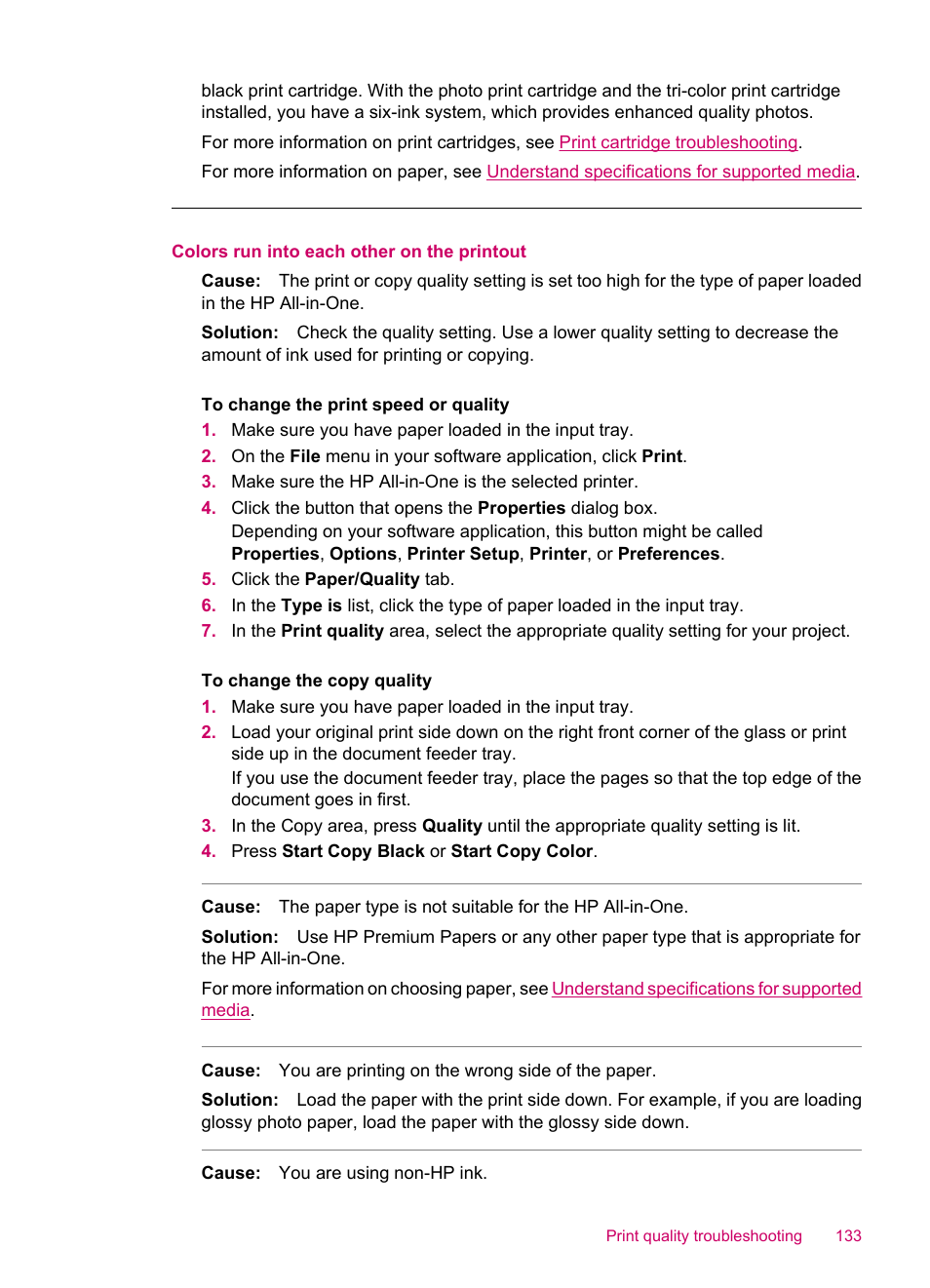 Colors run into each other on the printout | HP Officejet J5740 All-in-One Printer User Manual | Page 135 / 286