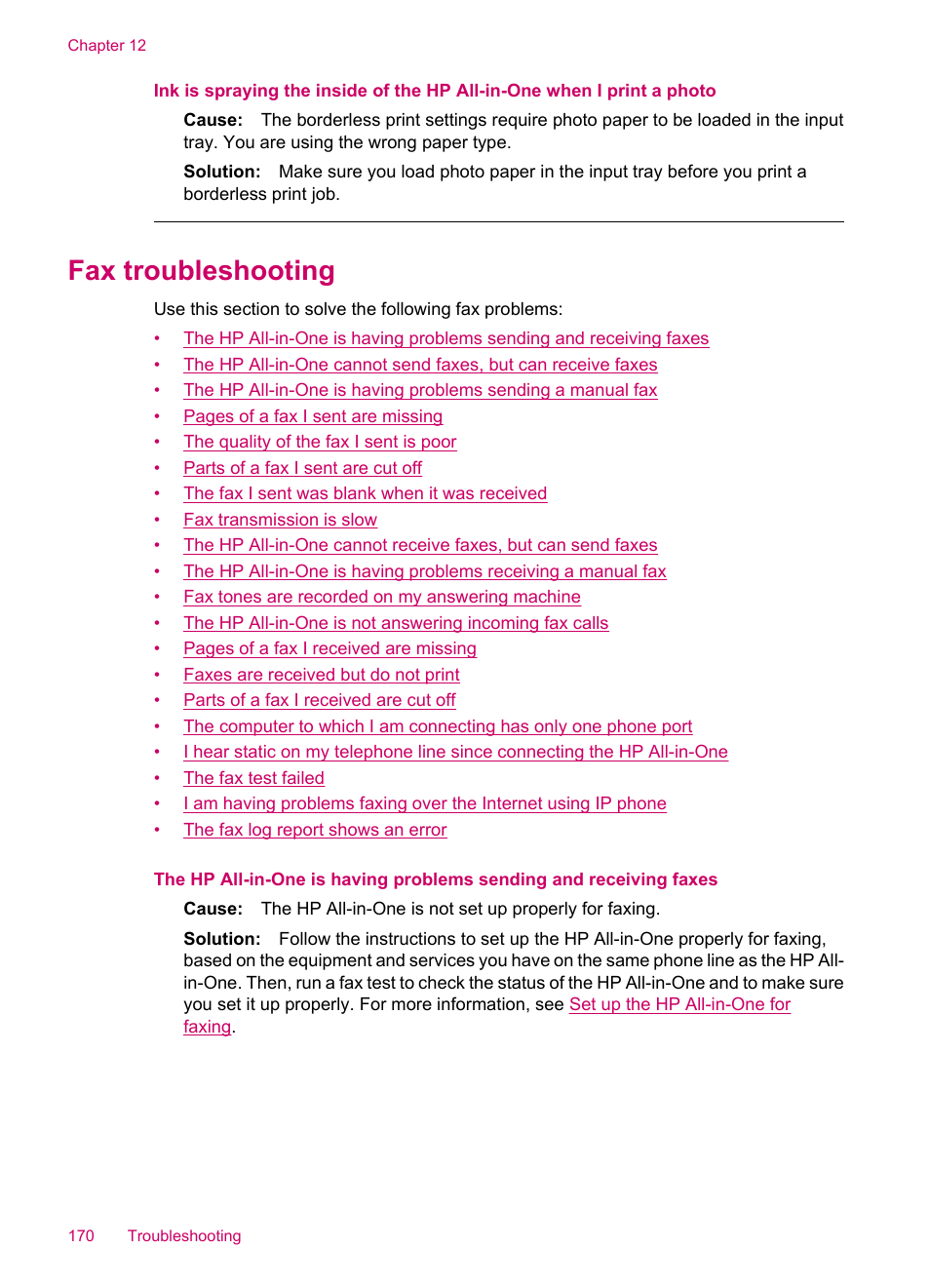 Fax troubleshooting | HP Officejet J5740 All-in-One Printer User Manual | Page 172 / 286