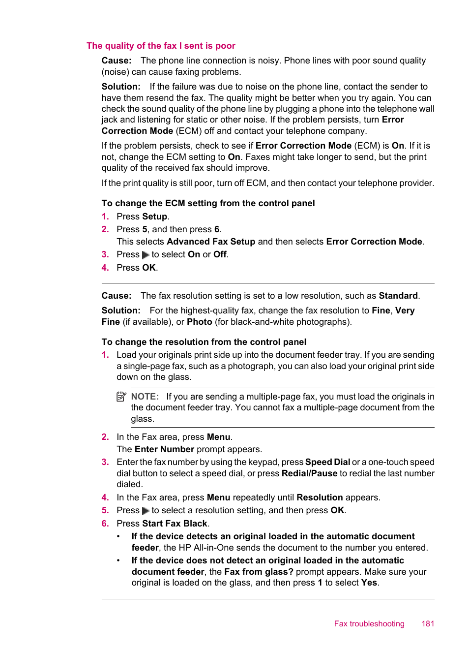 The quality of the fax i sent is poor | HP Officejet J5740 All-in-One Printer User Manual | Page 183 / 286