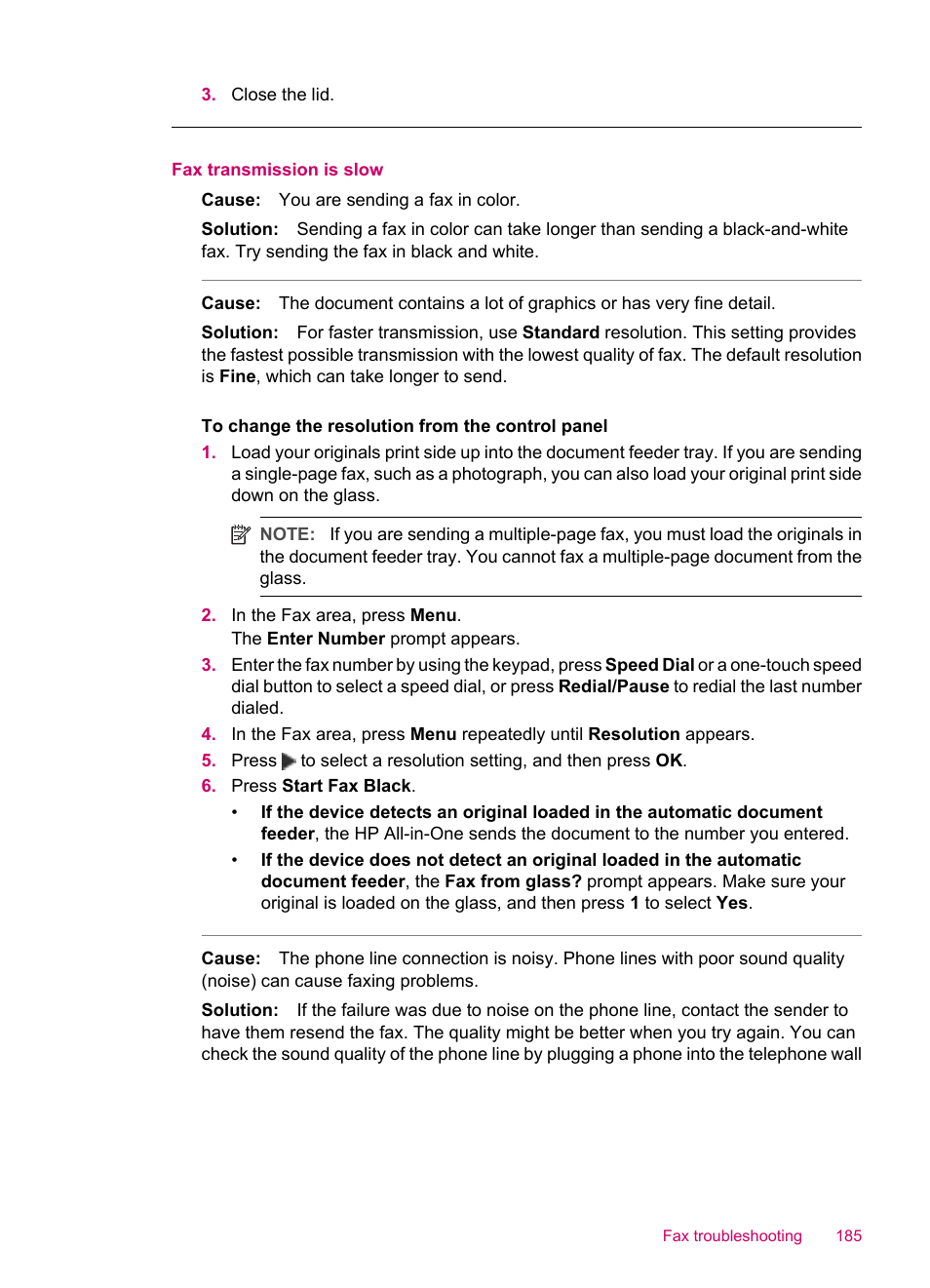 Fax transmission is slow | HP Officejet J5740 All-in-One Printer User Manual | Page 187 / 286