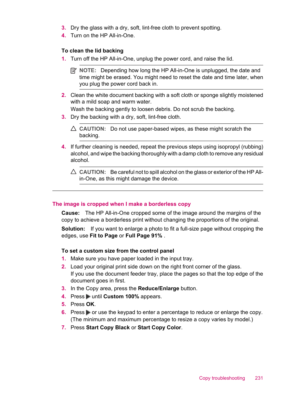 The image is cropped when i make a borderless copy | HP Officejet J5740 All-in-One Printer User Manual | Page 233 / 286