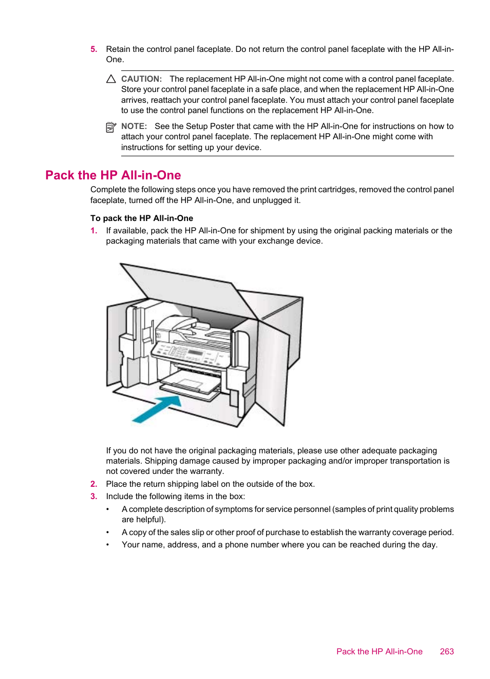 Pack the hp all-in-one, E, see | HP Officejet J5740 All-in-One Printer User Manual | Page 265 / 286