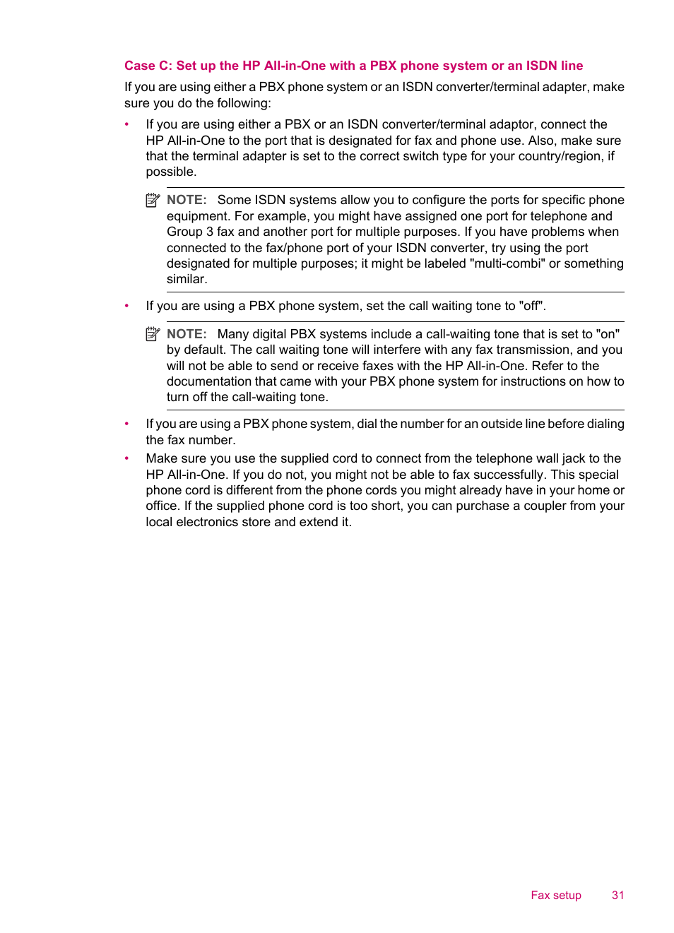 Case c: set up the hp all-in-one with a, Pbx phone system or an isdn line | HP Officejet J5740 All-in-One Printer User Manual | Page 33 / 286