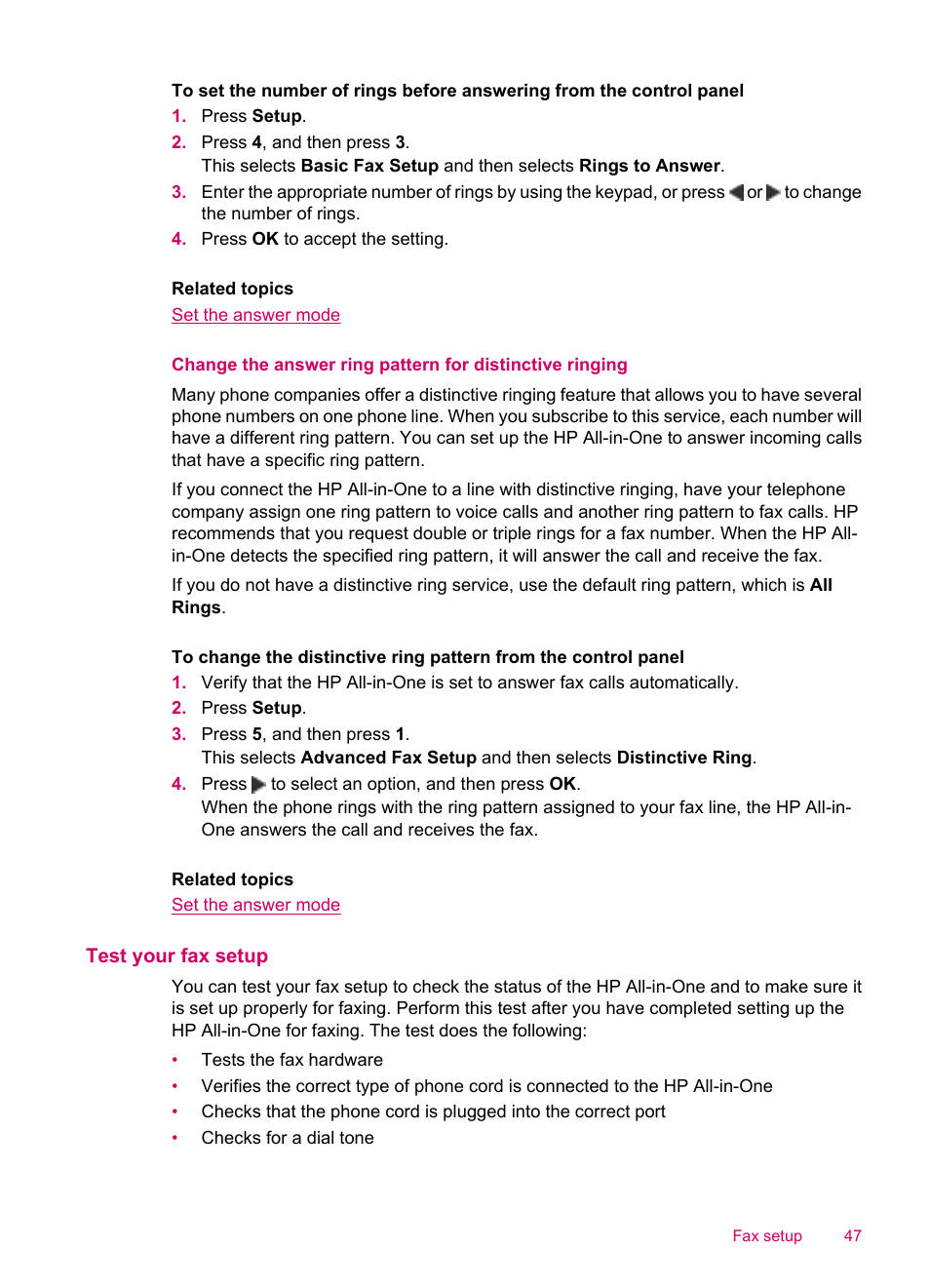 Test your fax setup | HP Officejet J5740 All-in-One Printer User Manual | Page 49 / 286
