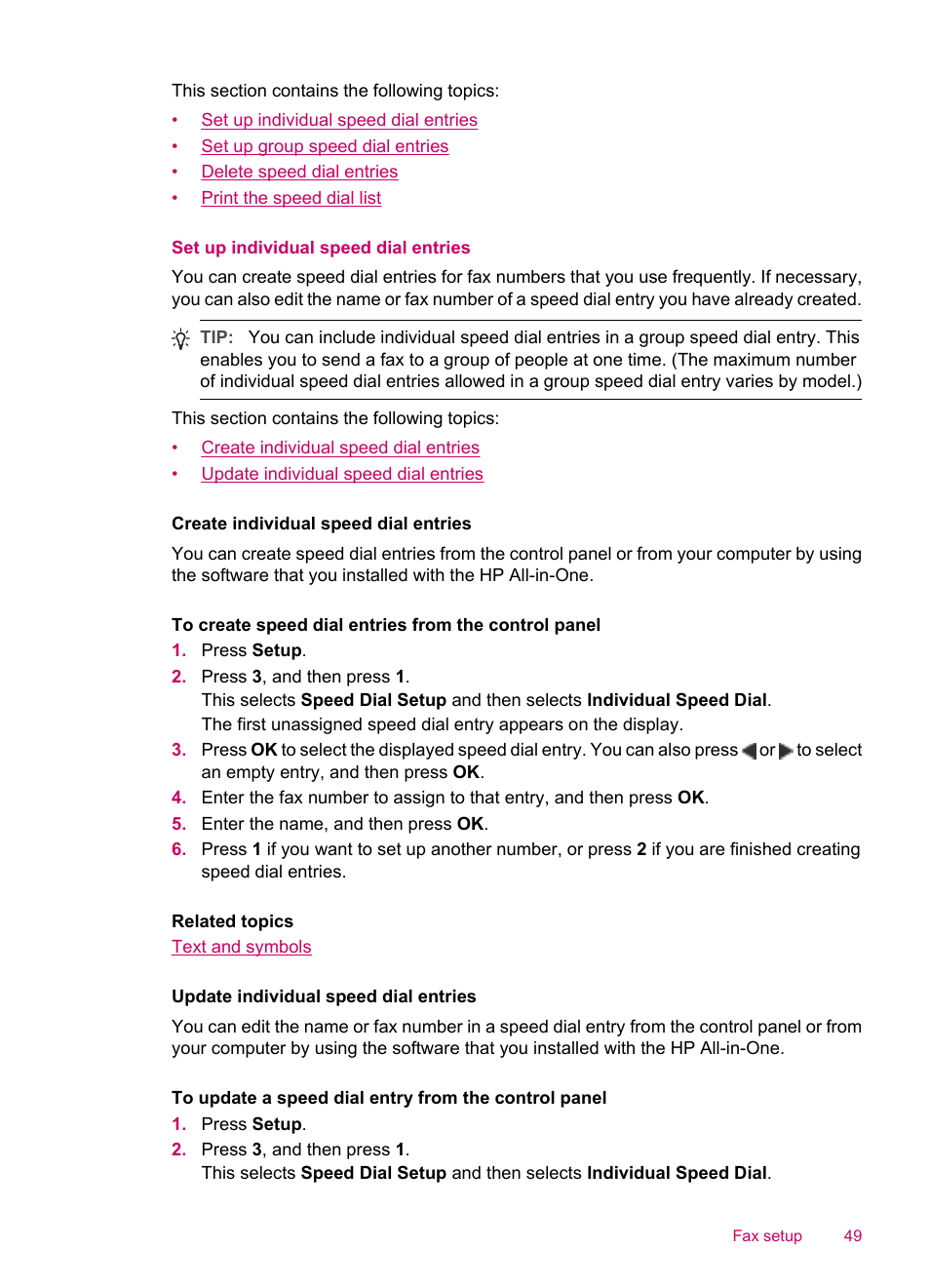 Set up individual speed dial entries | HP Officejet J5740 All-in-One Printer User Manual | Page 51 / 286