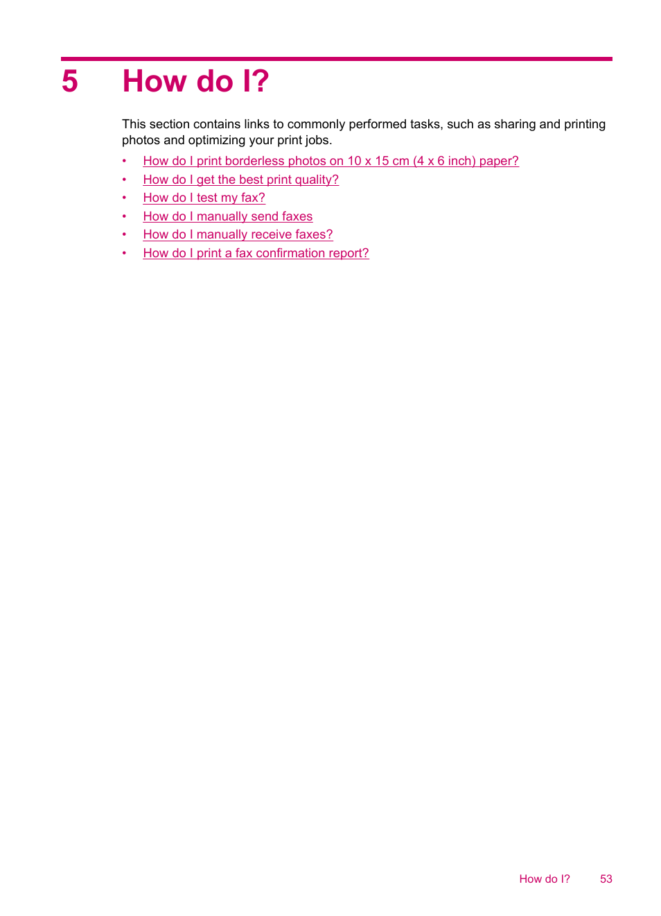 How do i, 5 how do i, 5how do i | HP Officejet J5740 All-in-One Printer User Manual | Page 55 / 286