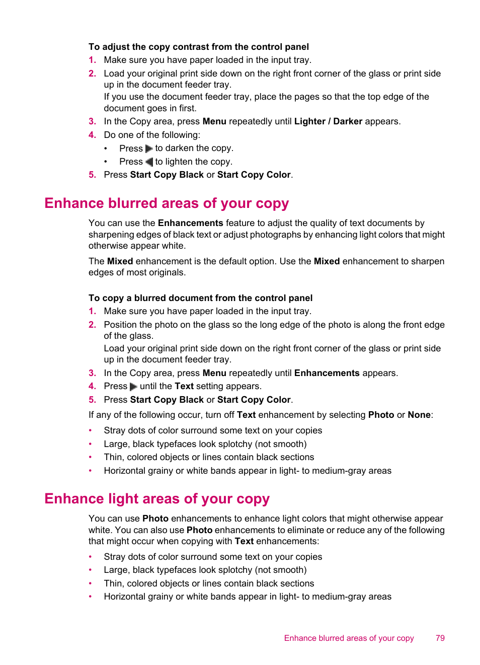 Enhance blurred areas of your copy, Enhance light areas of your copy | HP Officejet J5740 All-in-One Printer User Manual | Page 81 / 286