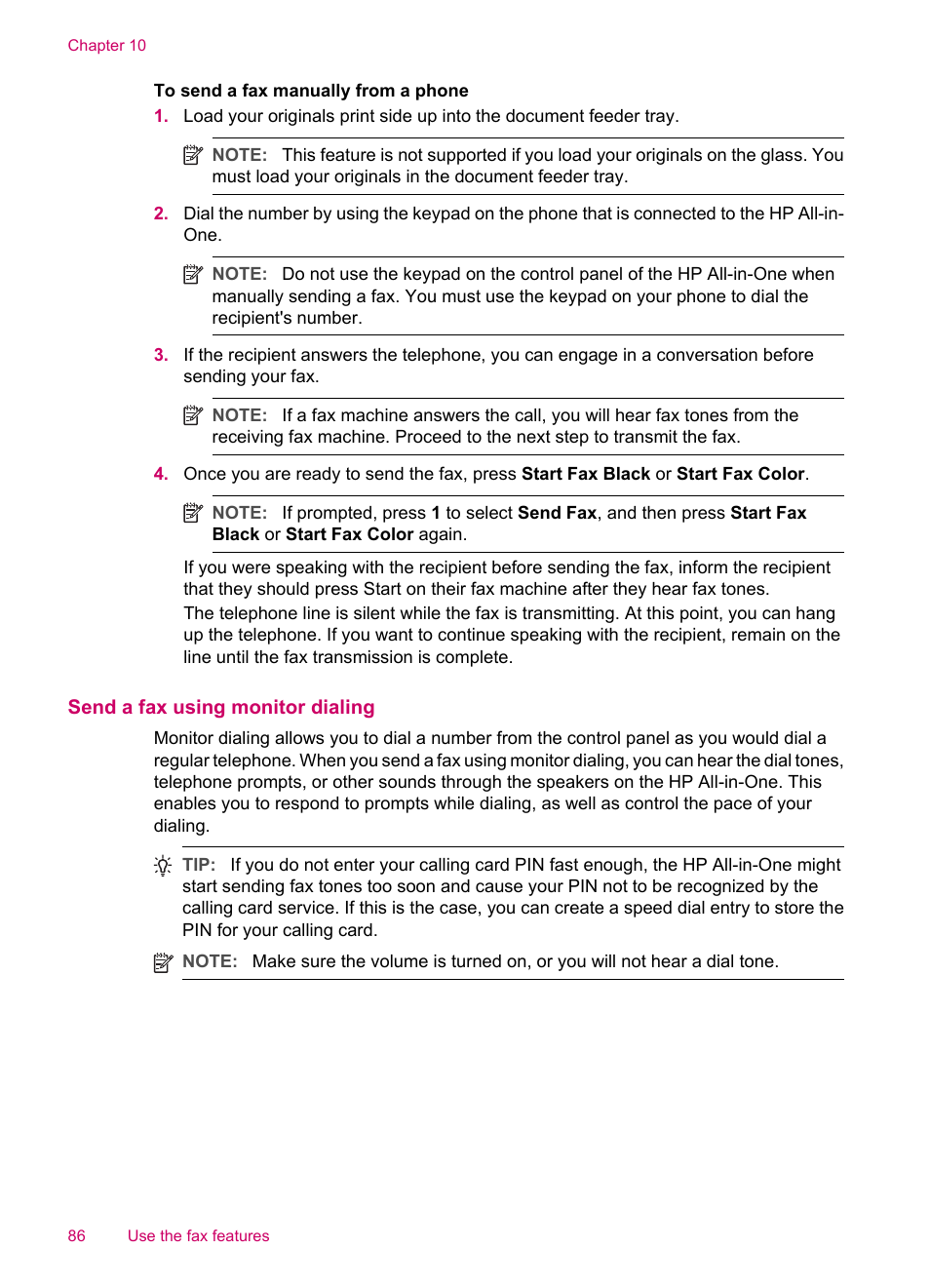 Send a fax using monitor dialing | HP Officejet J5740 All-in-One Printer User Manual | Page 88 / 286