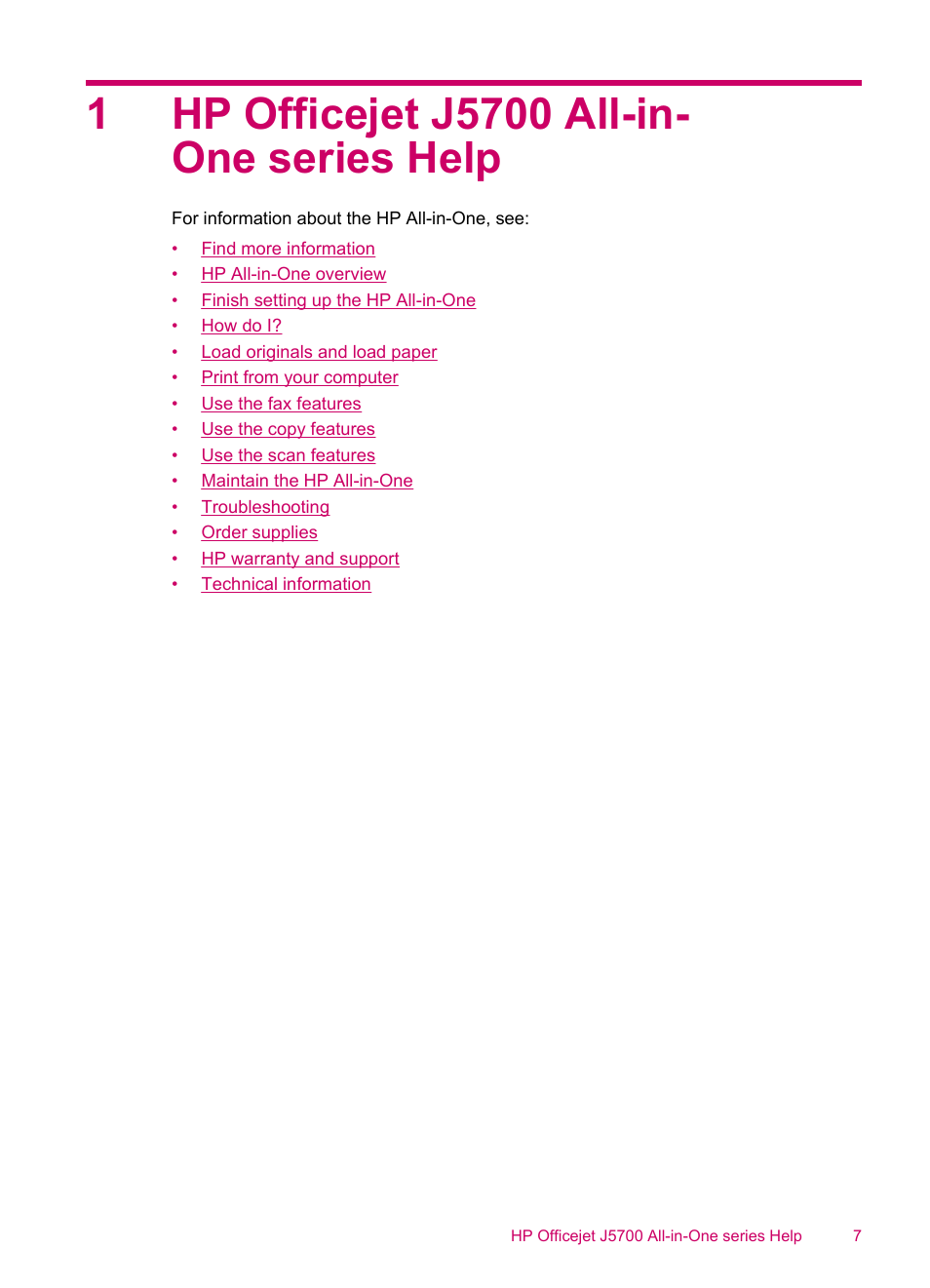 Hp officejet j5700 all-in-one series help, 1 hp officejet j5700 all-in-one series help | HP Officejet J5740 All-in-One Printer User Manual | Page 9 / 286