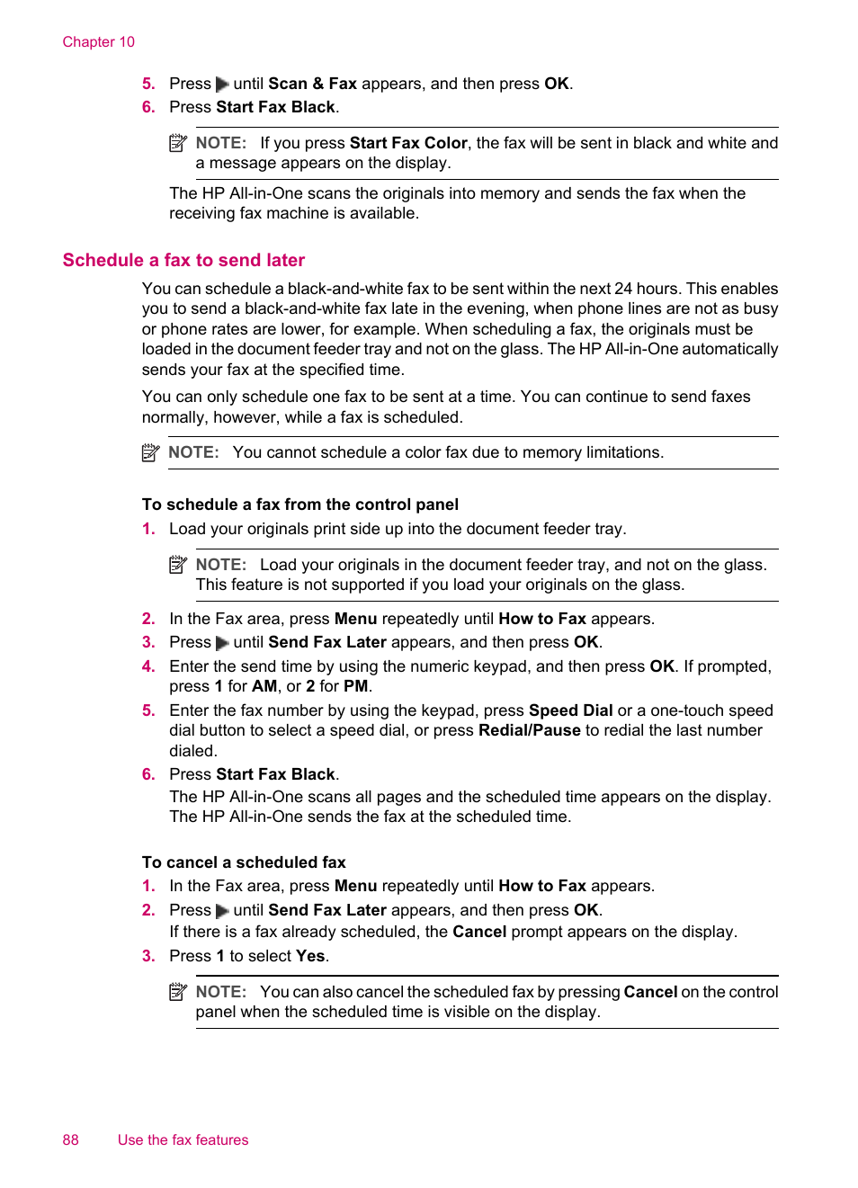 Schedule a fax to send later | HP Officejet J5740 All-in-One Printer User Manual | Page 90 / 286