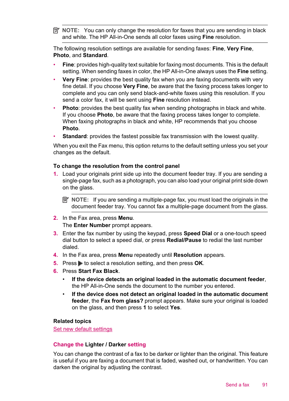 Change the lighter / darker setting | HP Officejet J5740 All-in-One Printer User Manual | Page 93 / 286