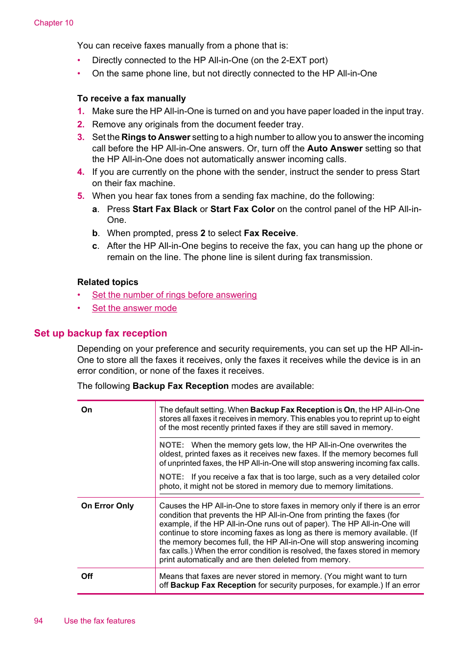 Set up backup fax reception | HP Officejet J5740 All-in-One Printer User Manual | Page 96 / 286