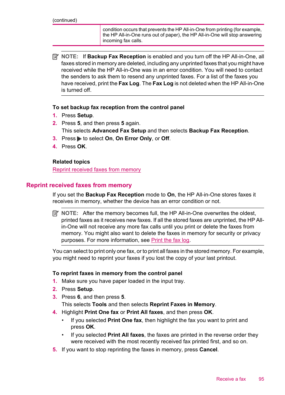 Reprint received faxes from memory | HP Officejet J5740 All-in-One Printer User Manual | Page 97 / 286