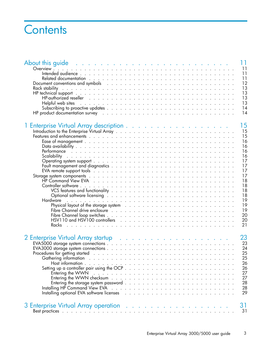 HP 3000 Enterprise Virtual Array User Manual | Page 3 / 161