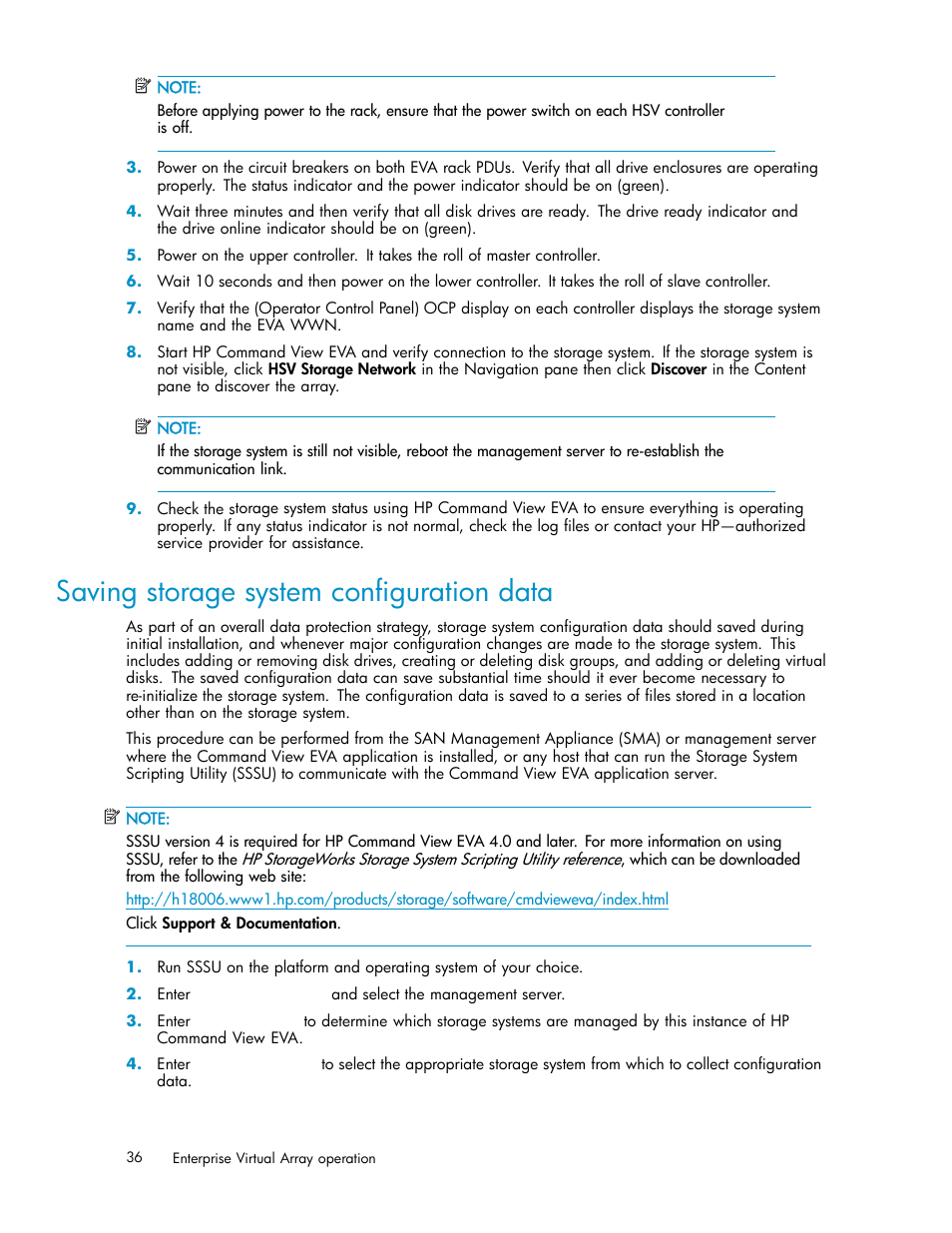 Saving storage system configuration data | HP 3000 Enterprise Virtual Array User Manual | Page 36 / 161