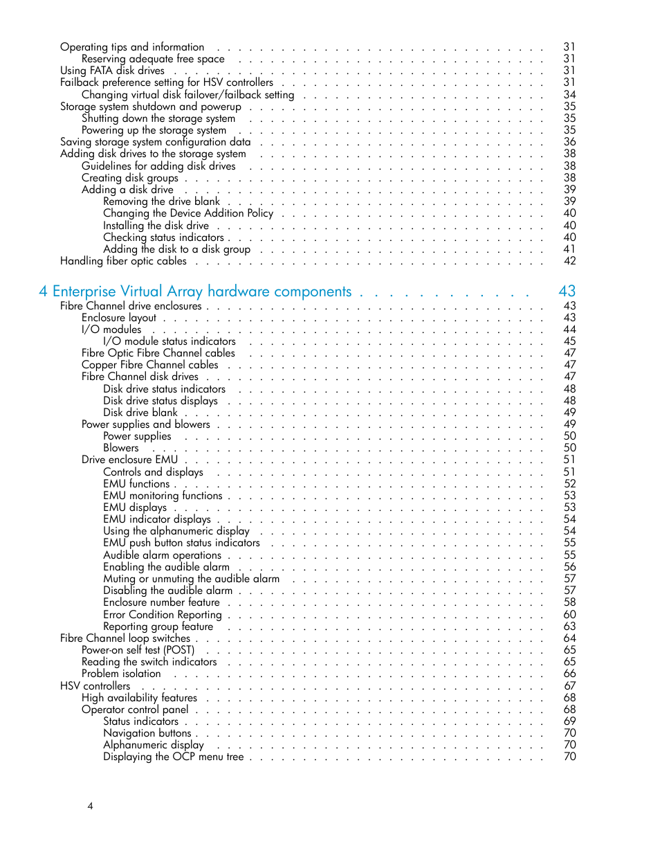 4 enterprise virtual array hardware components | HP 3000 Enterprise Virtual Array User Manual | Page 4 / 161