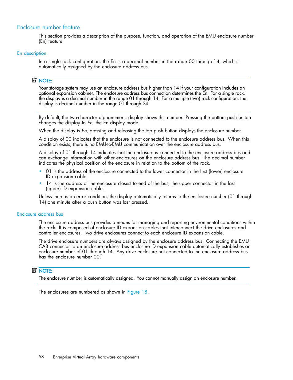 Enclosure number feature, Using the enclosure, Number feature | HP 3000 Enterprise Virtual Array User Manual | Page 58 / 161