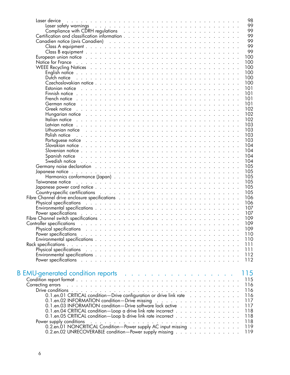 B emu-generated condition reports | HP 3000 Enterprise Virtual Array User Manual | Page 6 / 161