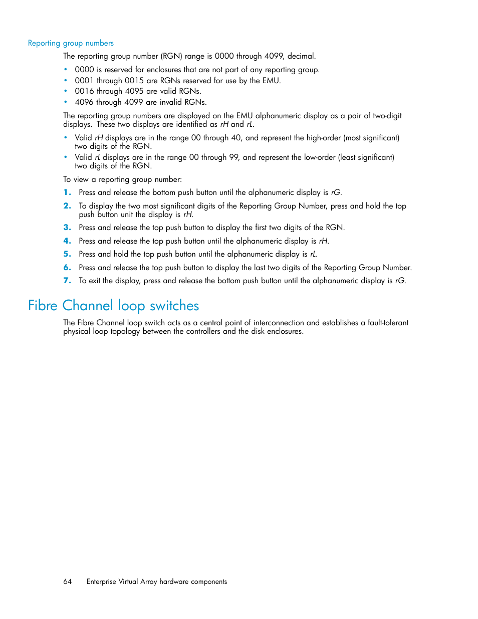 Fibre channel loop switches | HP 3000 Enterprise Virtual Array User Manual | Page 64 / 161