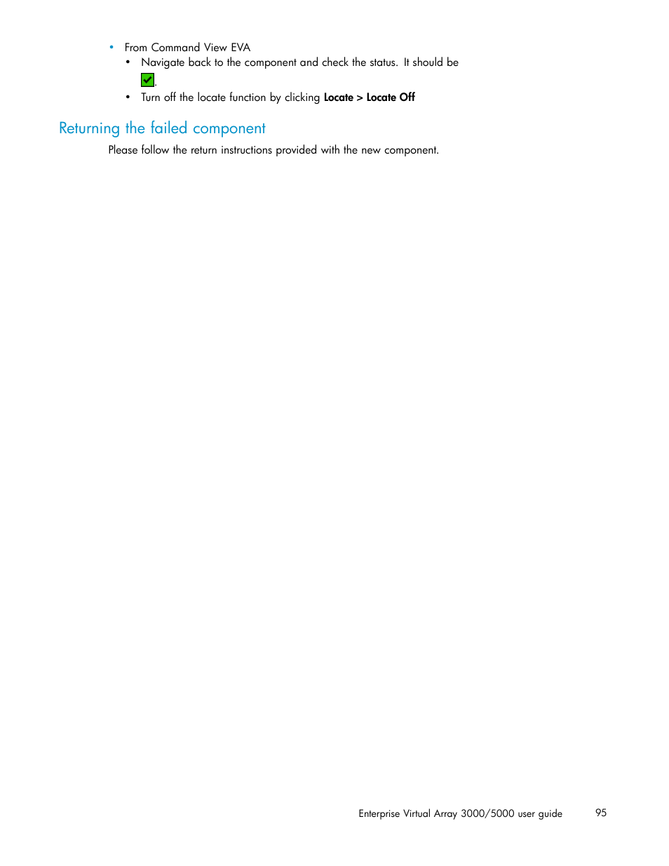 Returning the failed component | HP 3000 Enterprise Virtual Array User Manual | Page 95 / 161