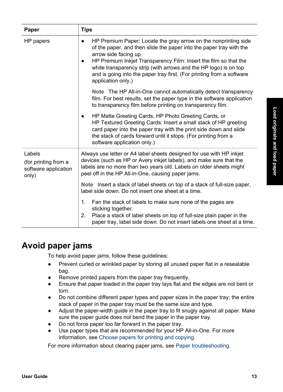 Avoid paper jams | HP PSC 1417 All-in-One Printer User Manual | Page 17 / 64