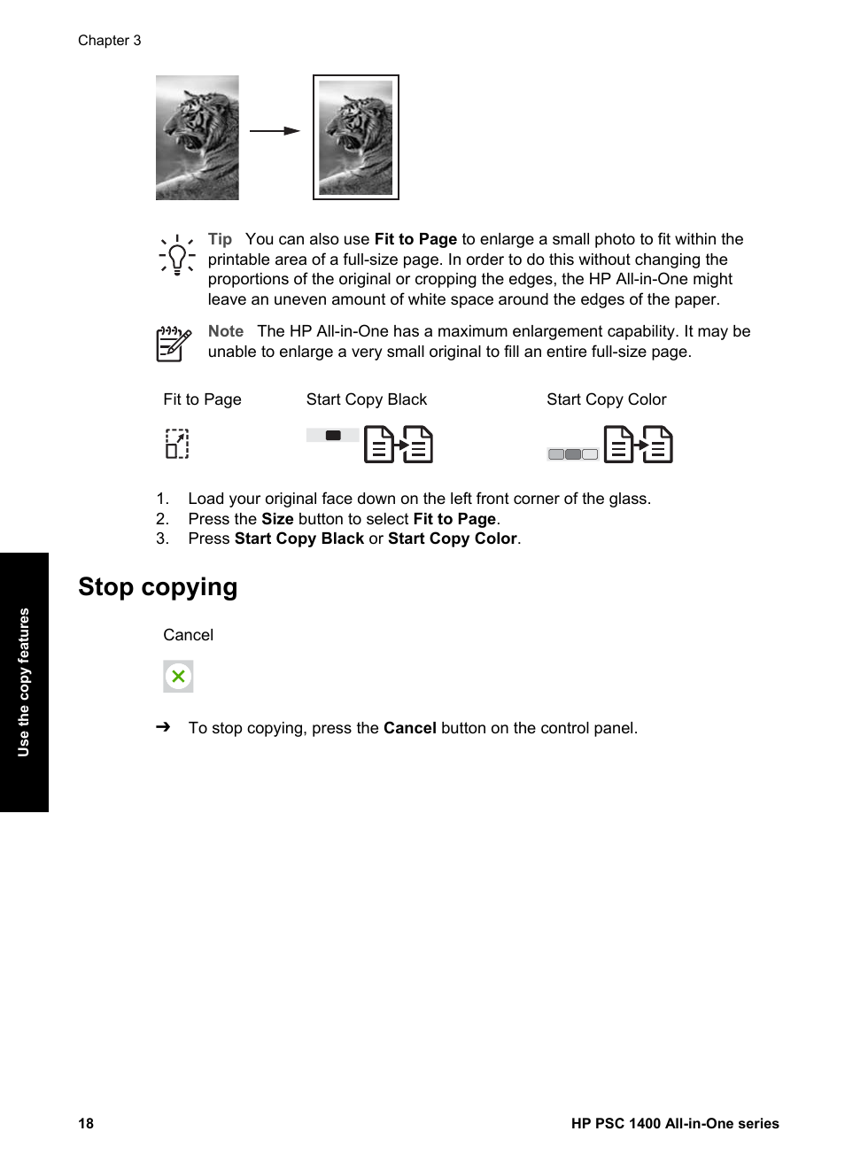 Stop copying | HP PSC 1417 All-in-One Printer User Manual | Page 22 / 64