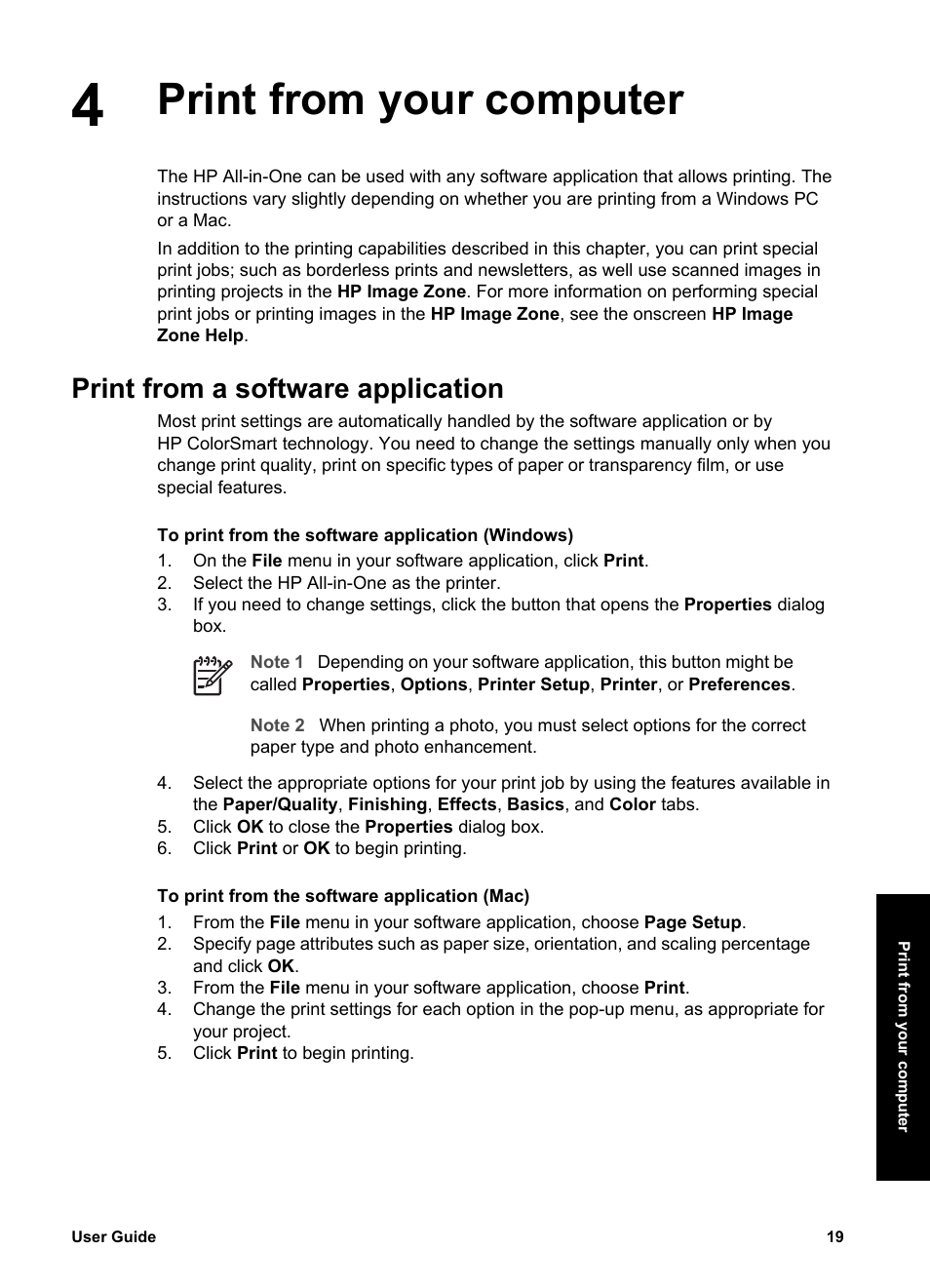 Print from your computer, Print from a software application | HP PSC 1417 All-in-One Printer User Manual | Page 23 / 64