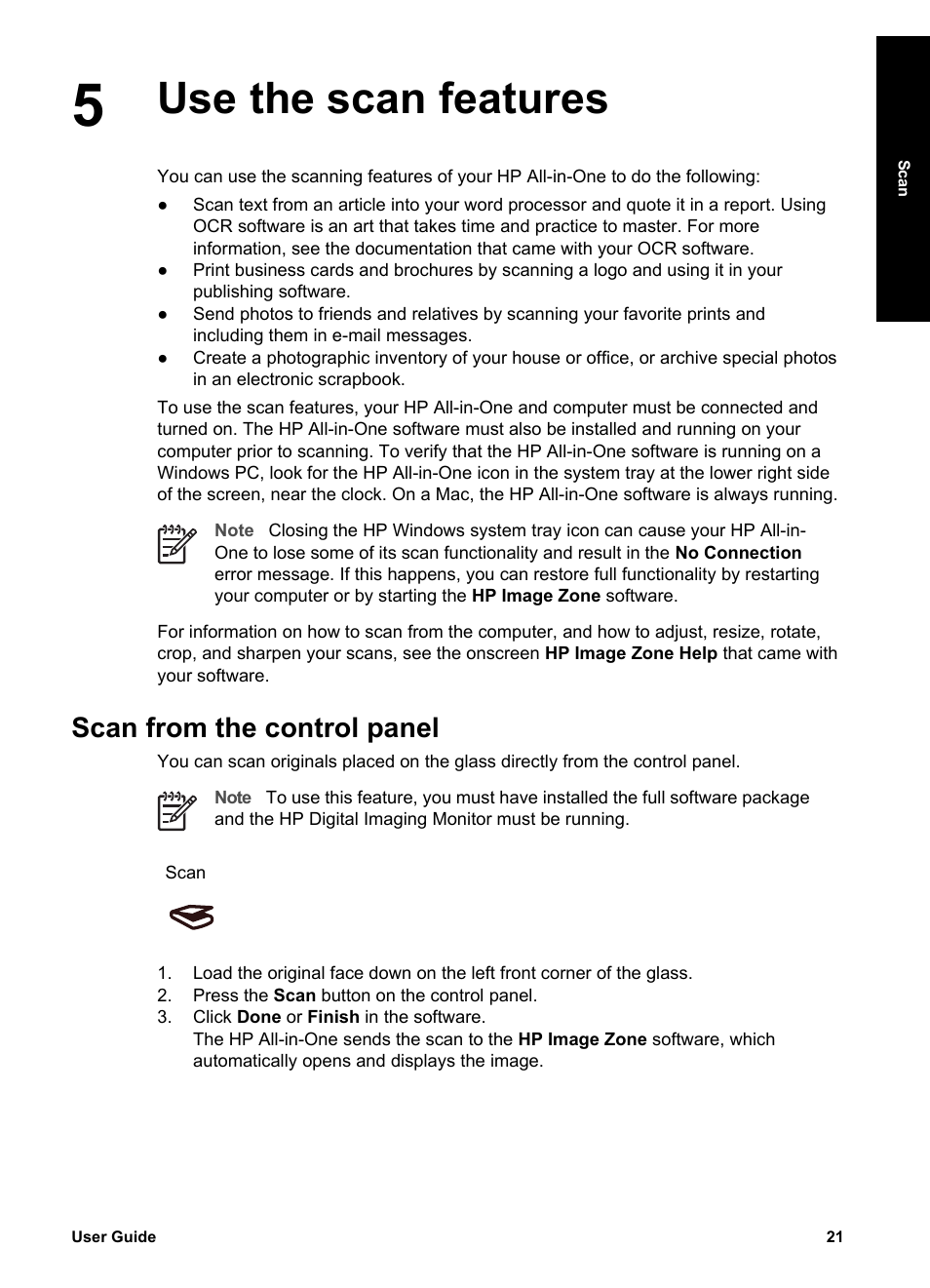 Use the scan features, Scan from the control panel, Use the scan features scan from the control panel | HP PSC 1417 All-in-One Printer User Manual | Page 25 / 64