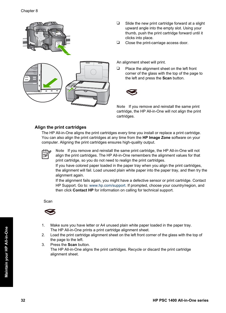 Align the print cartridges | HP PSC 1417 All-in-One Printer User Manual | Page 36 / 64