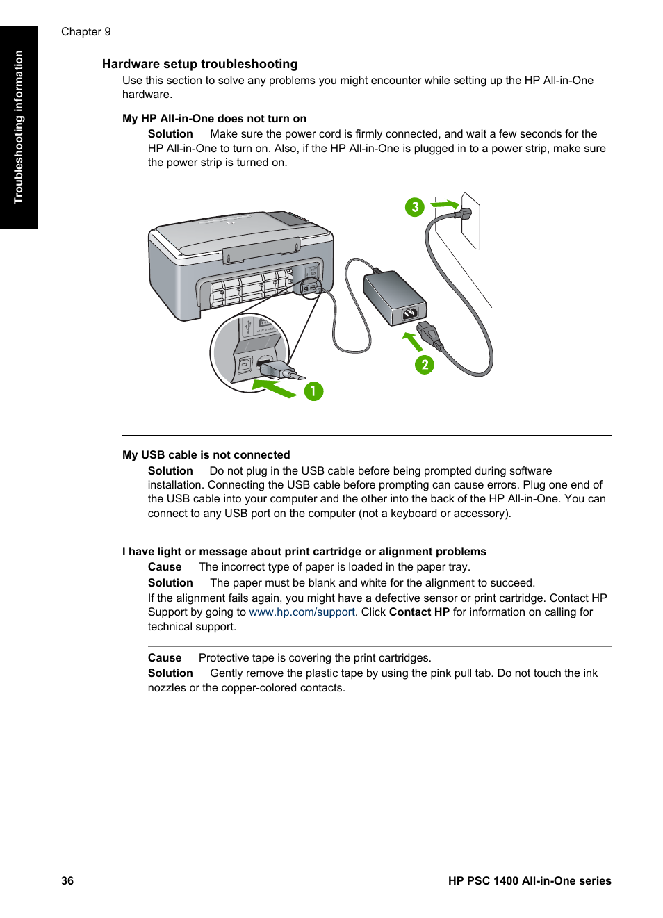 Hardware setup troubleshooting | HP PSC 1417 All-in-One Printer User Manual | Page 40 / 64