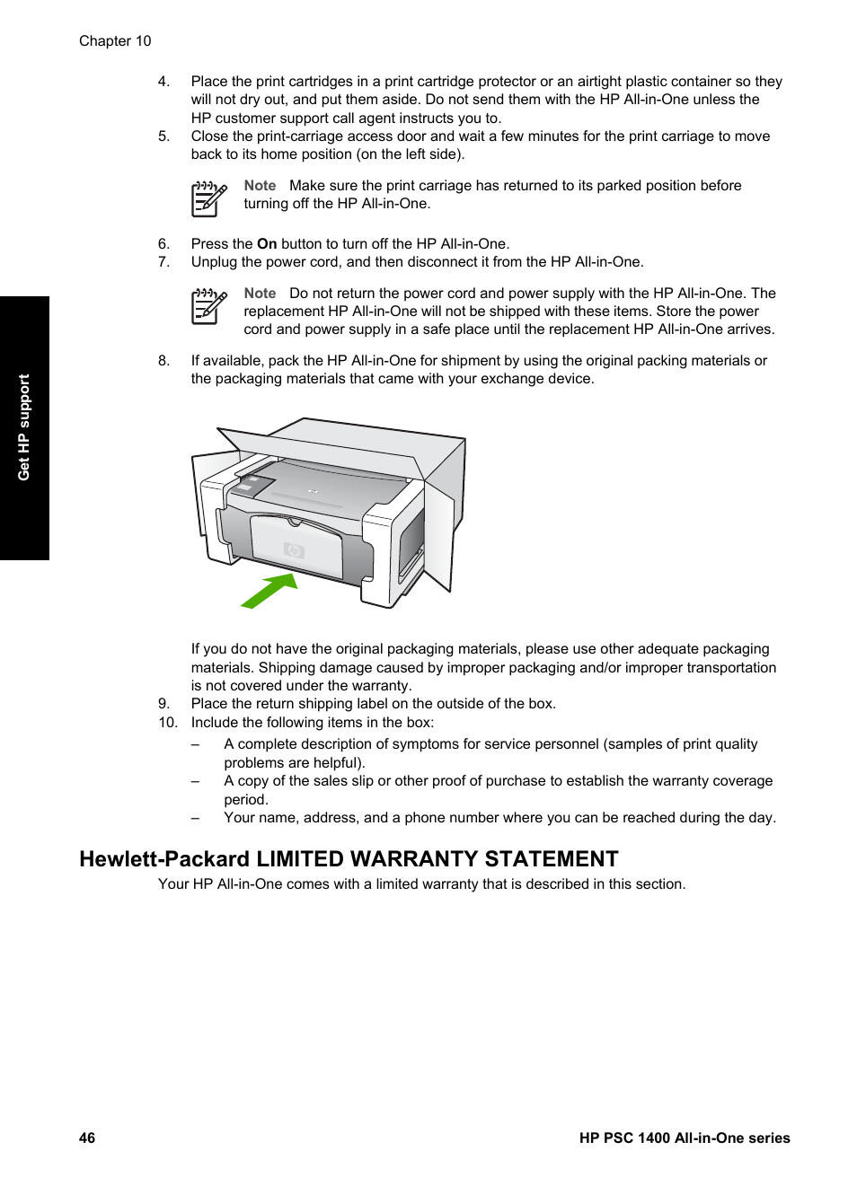 Hewlett-packard limited warranty statement | HP PSC 1417 All-in-One Printer User Manual | Page 50 / 64