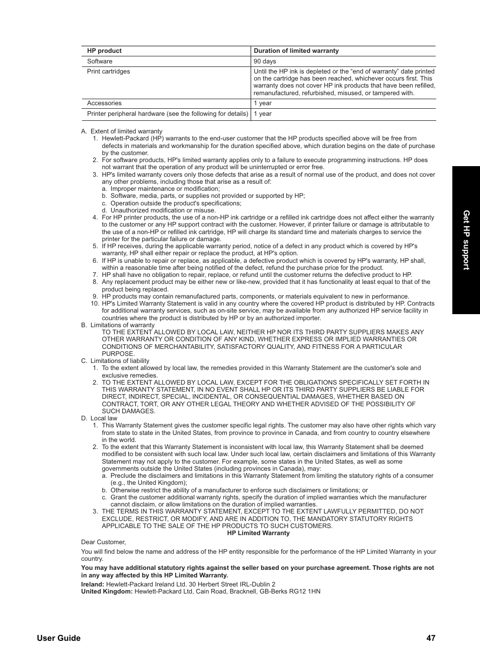 User guide 47 g et hp support | HP PSC 1417 All-in-One Printer User Manual | Page 51 / 64
