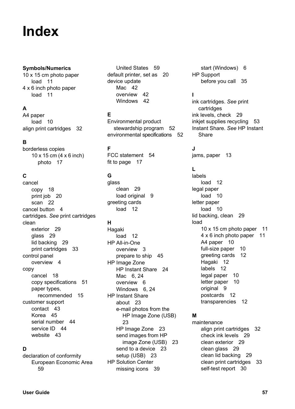 Index | HP PSC 1417 All-in-One Printer User Manual | Page 61 / 64