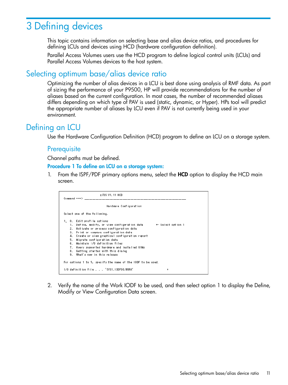 3 defining devices, Selecting optimum base/alias device ratio, Defining an lcu | HP XP P9500 Storage User Manual | Page 11 / 50