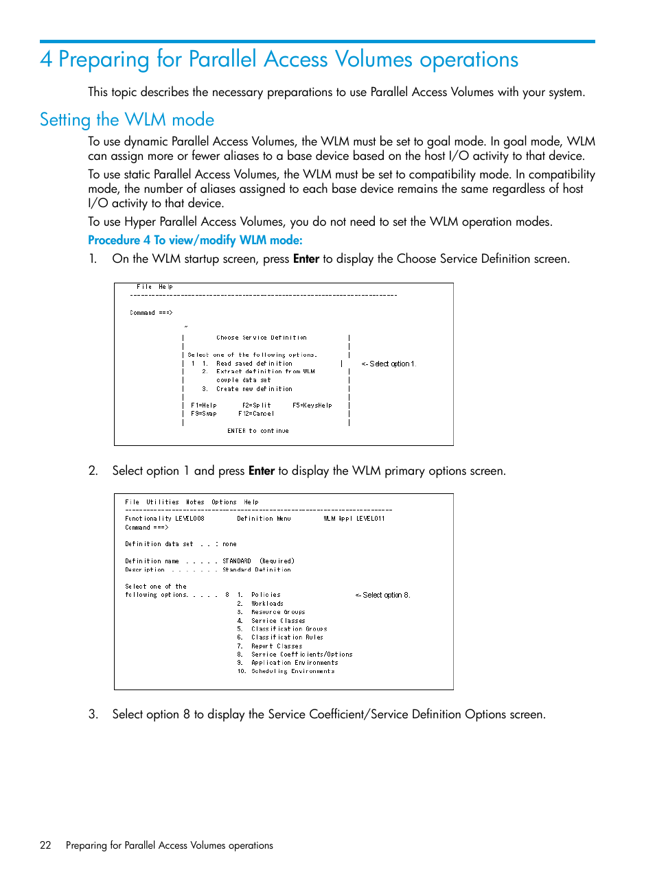 4 preparing for parallel access volumes operations, Setting the wlm mode | HP XP P9500 Storage User Manual | Page 22 / 50