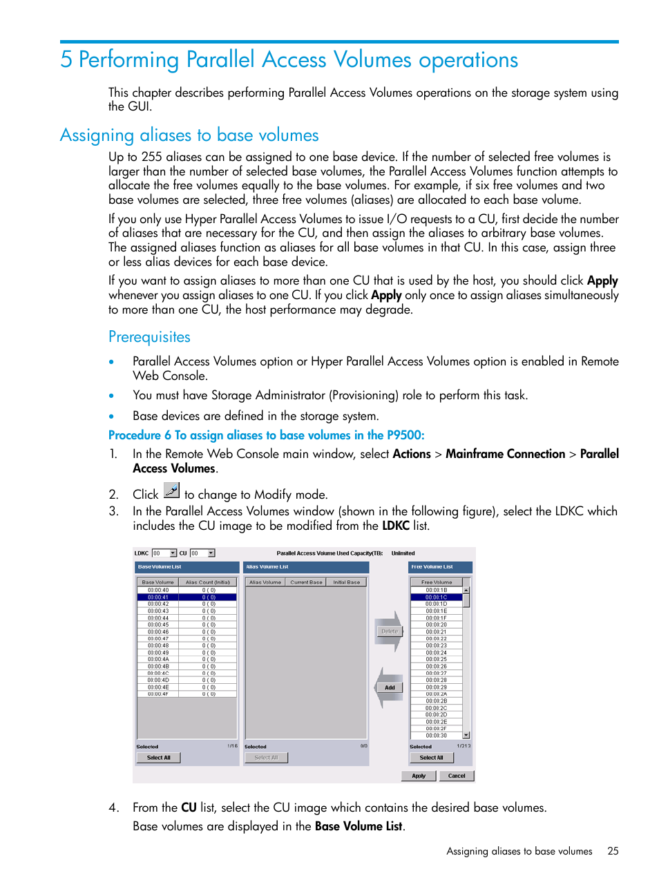 5 performing parallel access volumes operations, Assigning aliases to base volumes, Prerequisites | HP XP P9500 Storage User Manual | Page 25 / 50