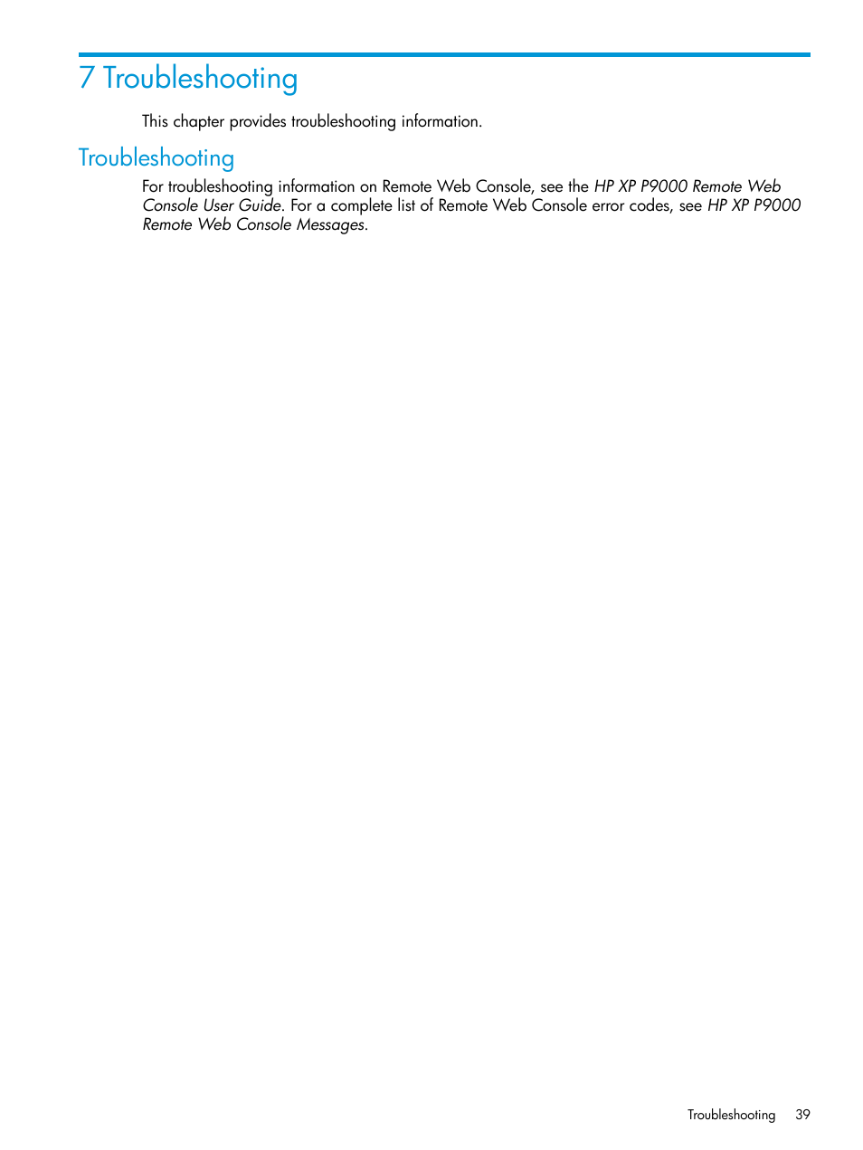 7 troubleshooting, Troubleshooting | HP XP P9500 Storage User Manual | Page 39 / 50