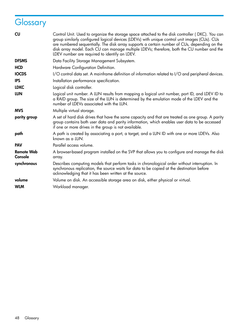 Glossary | HP XP P9500 Storage User Manual | Page 48 / 50
