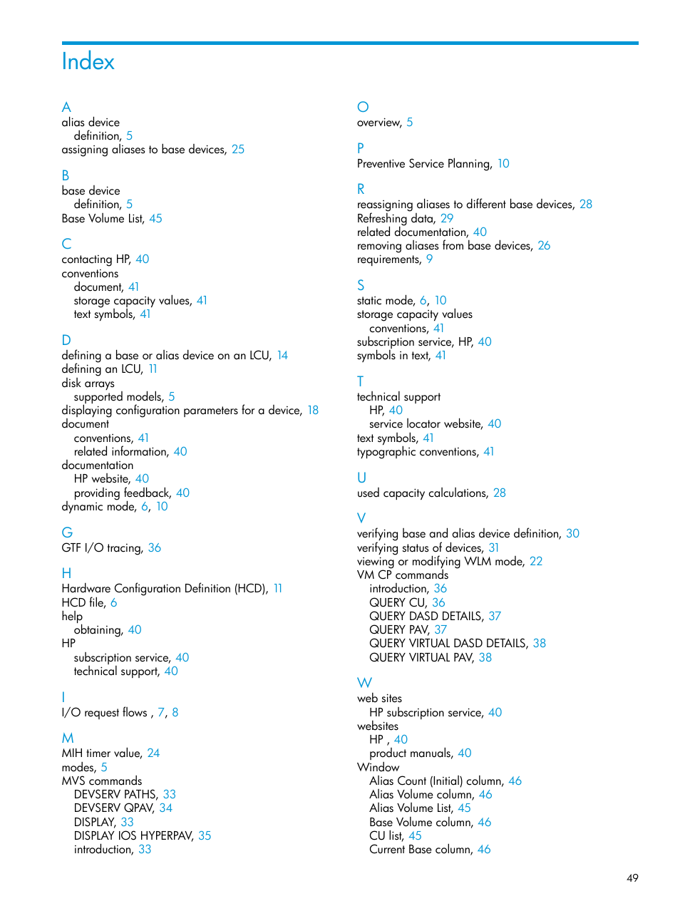 Index | HP XP P9500 Storage User Manual | Page 49 / 50