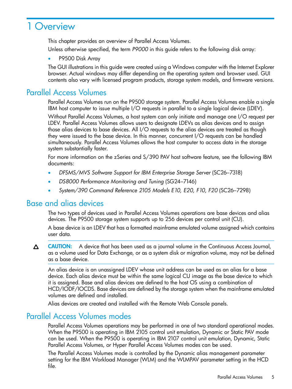 1 overview, Parallel access volumes, Base and alias devices | Parallel access volumes modes | HP XP P9500 Storage User Manual | Page 5 / 50