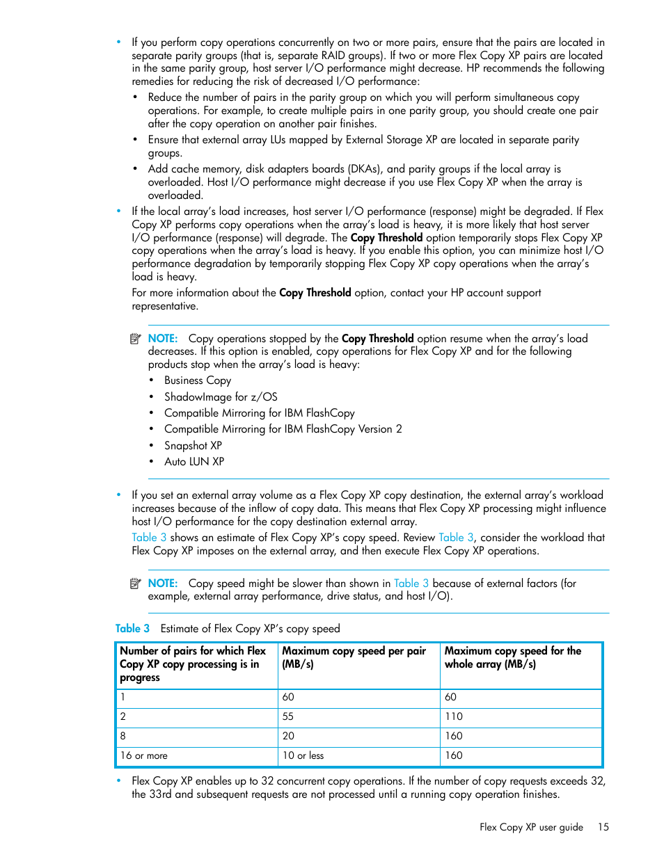 Table 3 estimate of flex copy xp’s copy speed, 3 estimate of flex copy xp’s copy speed | HP StorageWorks XP Remote Web Console Software User Manual | Page 15 / 54